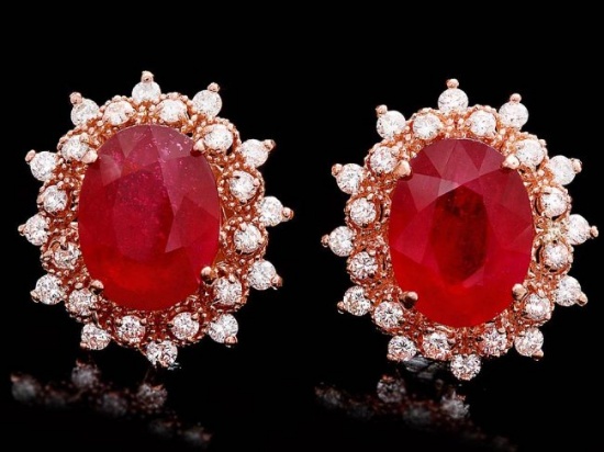 14k Rose 11.00ct Ruby 1.30ct Diamond Earrings