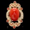 14k Yellow Gold 6.00ct Coral 0.70ct Diamond Ring