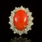 14K Gold 8.69ct Coral 2.98ct Diamond Ring