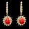 14k Gold 5.00ct Coral 1.10ct Diamond Earrings