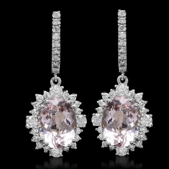 14K Gold 10.66ct Morganite 2.35ct Diamond Earrings