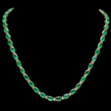 14k Gold 32ct Emerald 1.75ct Diamond Necklace