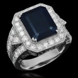 14K Gold 6.20ct Sapphire 1.65ct Diamond Ring