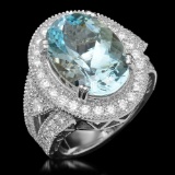 14K Gold 9.35ct Aquamarine & 1.85ct Diamond Ring