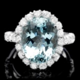 14k Gold 7.50ct Aquamarine 1.55ct Diamond Ring