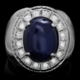 14k 15.00ct Sapphire 0.50ct Diamond Mens Ring