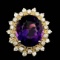 14k Gold 8.00ct Amethyst 0.80ct Diamond Ring