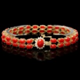 14k Gold 19ct Coral 0.50ct Diamond Bracelet