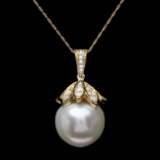 14k Yellow Gold 17mm Pearl 1.20ct Diamond Pendant