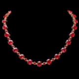 14k Gold 66.5ct Ruby 2.00ct Diamond Necklace