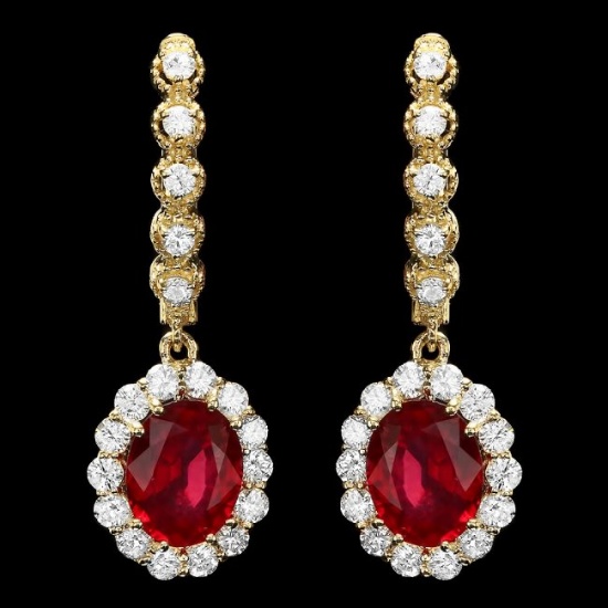 14k Gold 5.3ct Ruby 1.40ct Diamond Earrings