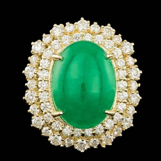 14k Yellow Gold 6.50ct Jade 2.00ct Diamond Ring