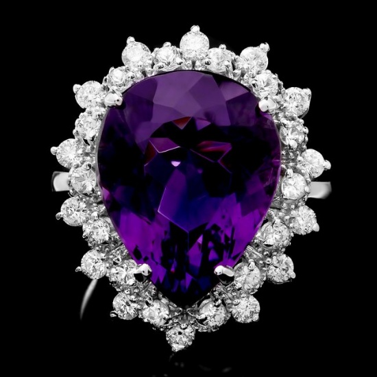 14k Gold 8.50ct Amethyst 0.90ct Diamond Ring