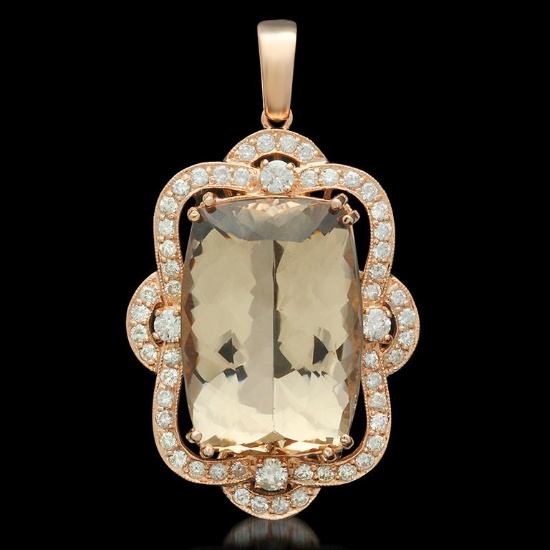 14K Gold 33.52ct Morganite 1.95ct Diamond Pendant