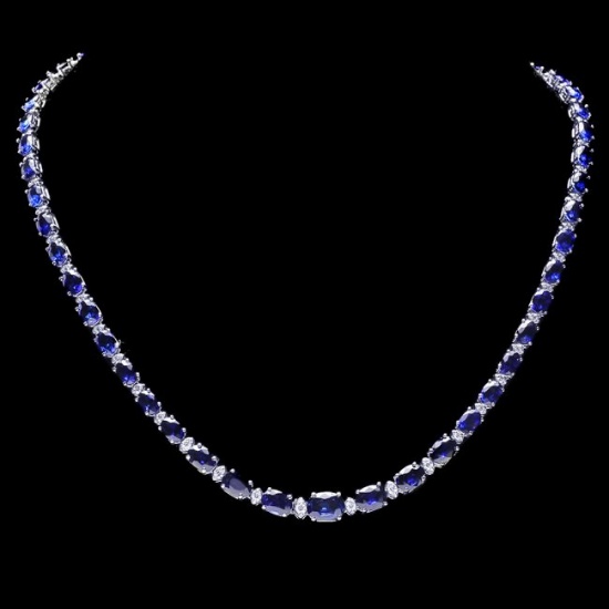 14k Gold 30ct Sapphire 1.10ct Diamond Necklace
