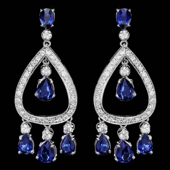 14k Gold 8ct Sapphire 1.10ct Diamond Earrings