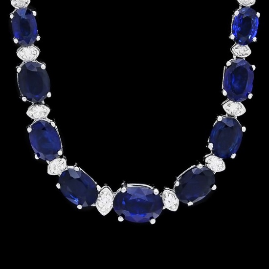 14k Gold 30ct Sapphire 1.20ct Diamond Necklace