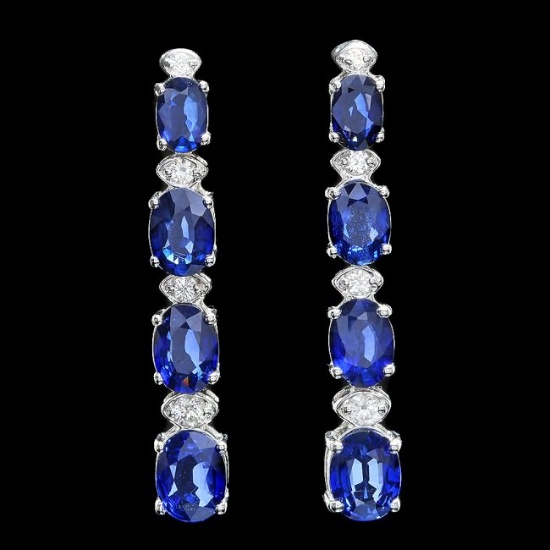 14k Gold 7ct Sapphire 0.33ct Diamond Earrings