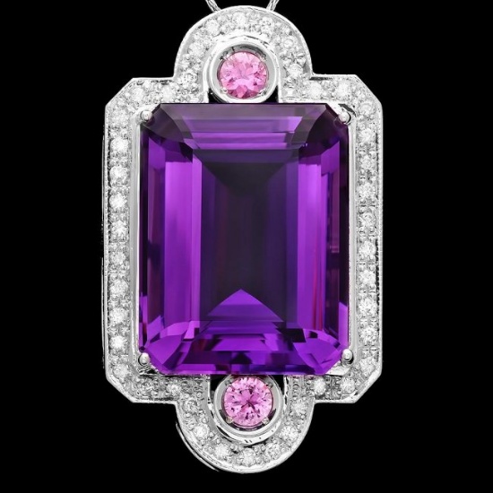 14k Gold 43ct Amethyst 0.85ct Diamond Pendant