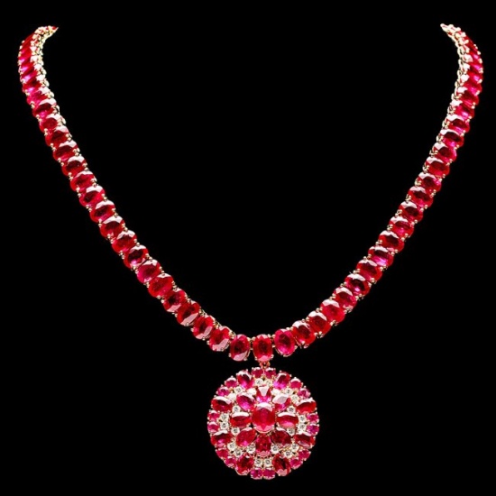 14k Gold 97.5ct Ruby 1.10ct Diamond Necklace