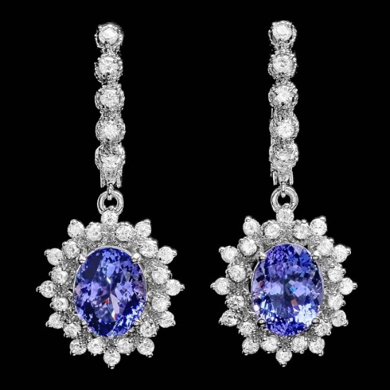 14k Gold 5ct Tanzanite 1.70ct Diamond Earrings