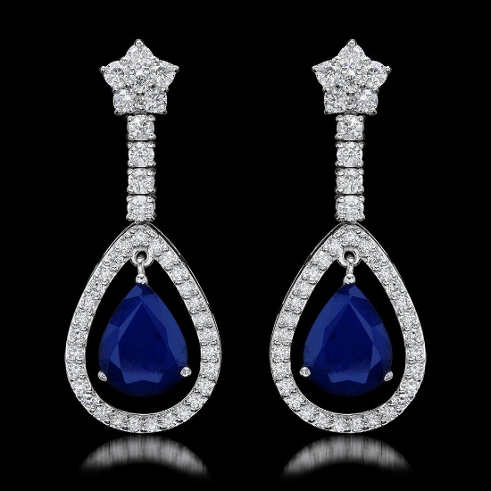 14k White Gold 6.50ct Sapphire 2.75ct Diamond Earrings