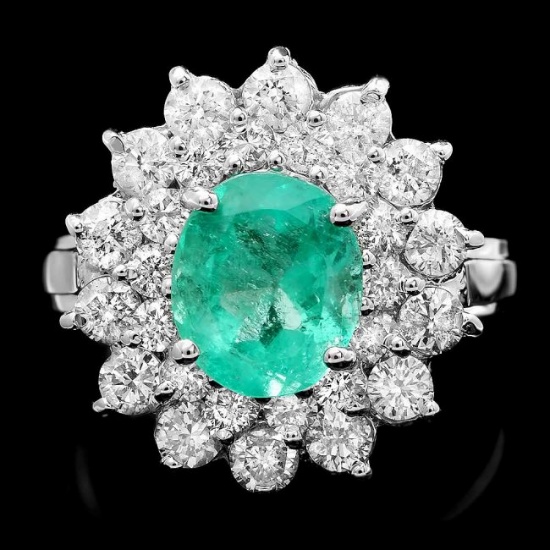 14k White Gold 1.80ct Emerald 1.40ct Diamond Ring