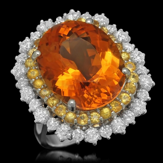 14K Gold 10.40ct Citrine 1.00ct Sapphire 1.39ct Diamond Ring