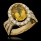 14K Gold 3.61ct Yellow Beryl & 1.54ct Diamond Ring