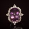 14K Gold 14.96ct Amethyst 1.21ct Diamond Ring