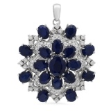 14K Gold 28.35ct Sapphire 2.55ct Diamond Pendant