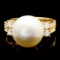 14k Yellow Gold 13mm Pearl 0.60ct Diamond Ring