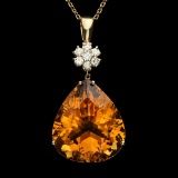 14K Gold 41.00ct Citrine Diamond Pendant