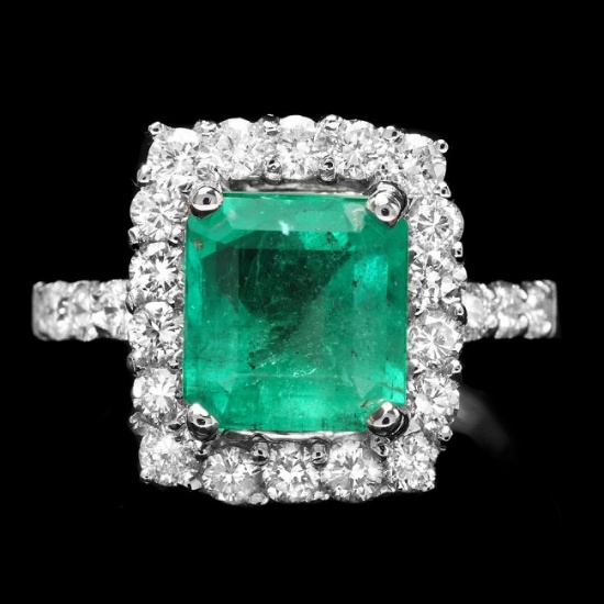 14k White Gold 1.50ct Emerald 1.15ct Diamond Ring