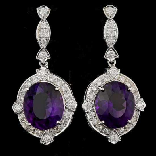 14k Gold 14.50ct Amethyst 1.80ct Diamond Earrings