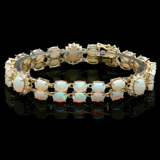 14k Yellow Gold 18ct Opal 1.10ct Diamond Bracelet