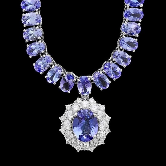 14k W Gold 45ct Tanzanite 1.35ct Diamond Necklace