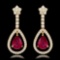 14k Yellow Gold 9.21ct Ruby 2.75ct Diamond Earrings