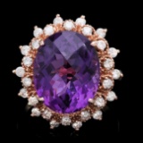 14k Rose Gold 8.50ct Amethyst 1.00ct Diamond Ring