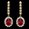 14k Gold 5.00ct Ruby 1.40ct Diamond Earrings