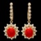 14k Gold 4.00ct Coral 1.50ct Diamond Earrings