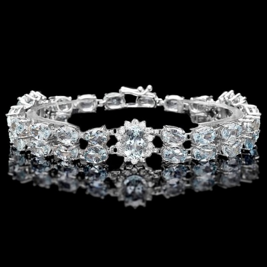 14k Gold 26ct Aquamarine 1.50ct Diamond Bracelet