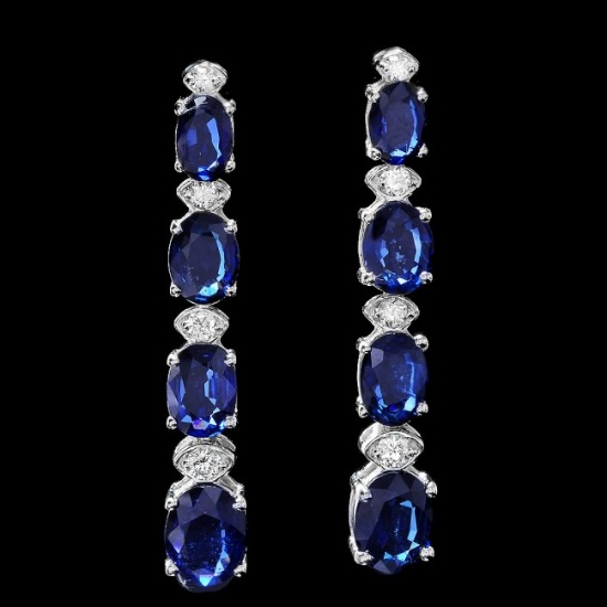 14k Gold 7ct Sapphire 0.35ct Diamond Earrings