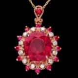 14k Rose Gold 7.15ct Ruby 0.25ct Diamond Pendant