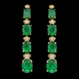 14k Gold 5.50ct Emerald 0.35ct Diamond Earrings