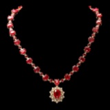 14k Yellow Gold 80ct Ruby 3.00ct Diamond Necklace