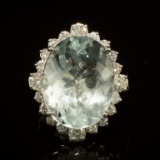 14K Gold 11.83ct Aquamarine 1.30ct Diamond Ring