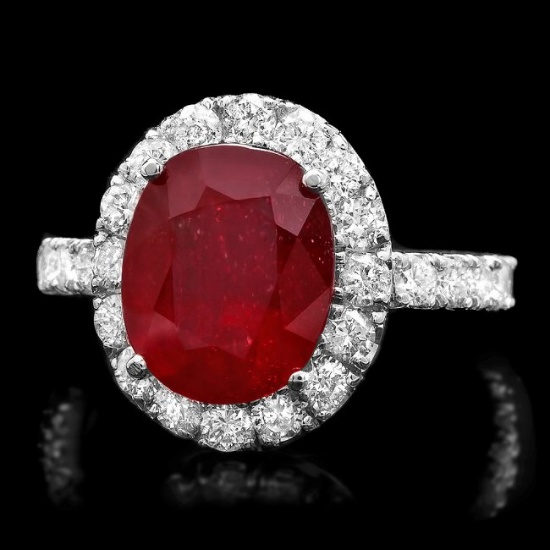 14k White Gold 5.00ct Ruby 1.40ct Diamond Ring