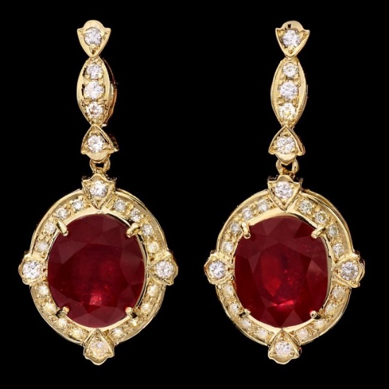 14k Gold 22.00ct Ruby 1.40ct Diamond Earrings