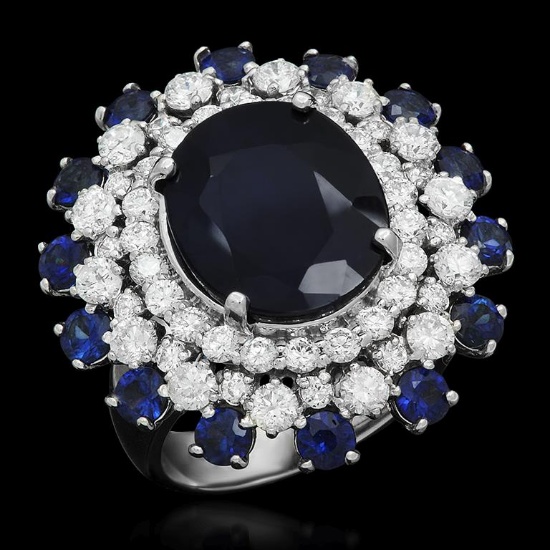 14K Gold 9.97ct Sapphire 2.31ct Diamond Ring